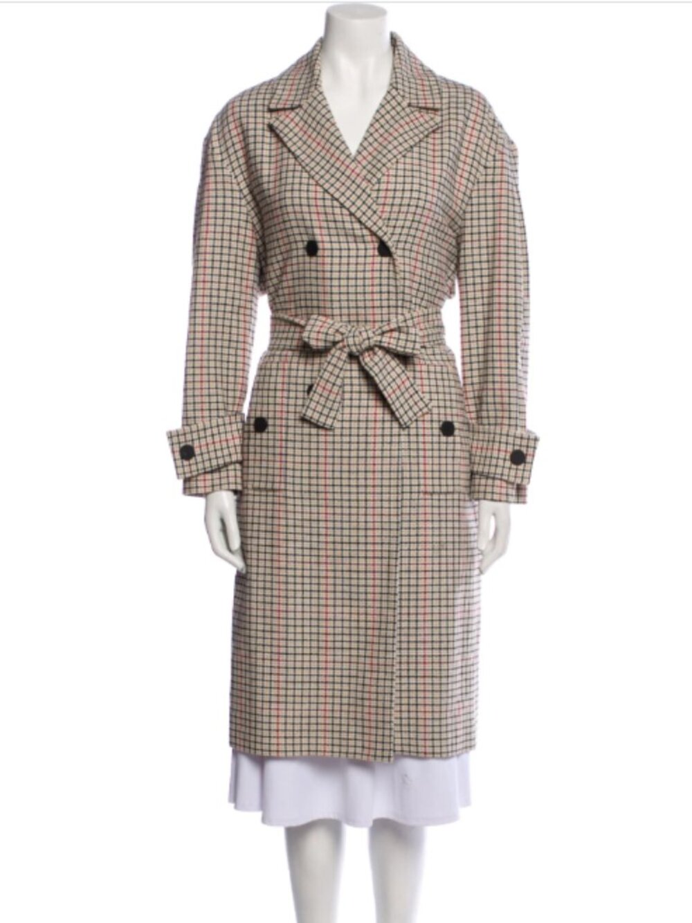 Maje Paris Long Plaid Checked Belted Brown Trench Coat FR 38 S/M Like New - Picture 10 of 16